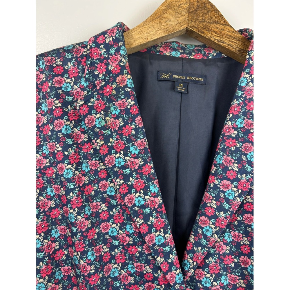 346 Brooks Brothers Womens Blazer Size‎ 14 Jacket Floral Navy Pink Blue Event - Picture 3 of 10